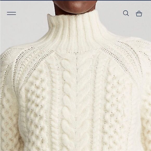 Polo Ralph Lauren Aran Knit Wool Alpaca Blend Mock Turtleneck Sweater in Cream - Picture 9 of 16